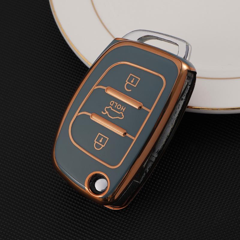 Premium Hyundai Key Cover: Mistra, Elantra, ix35, Santa Fe, ix25 - Gold Edged Full Wrap Protective Case.