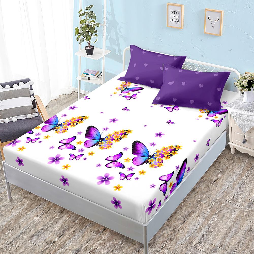 Butterfly Flower Kit, Bed Hat Three-Piece Set, Bed Cover, Pillowcase, Mattress Protective Cover.