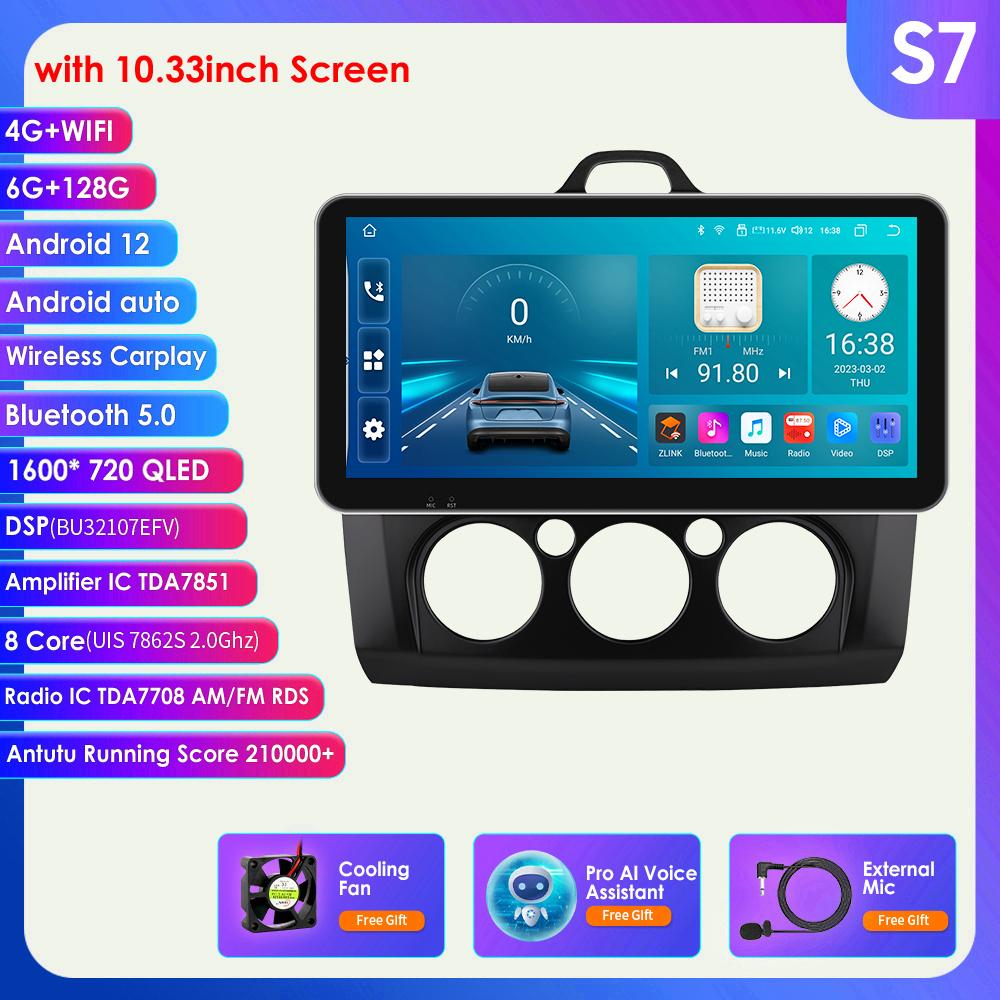 Radio samochodowe 9 "2 Din 4G-LTE WiFi dla Ford Focus Exi MT 2 3 Mk2 Mk3 2004-2011 odtwarzacz multimedialny Android 12 nawigacja GPS inteligentny ekran jednostka główna