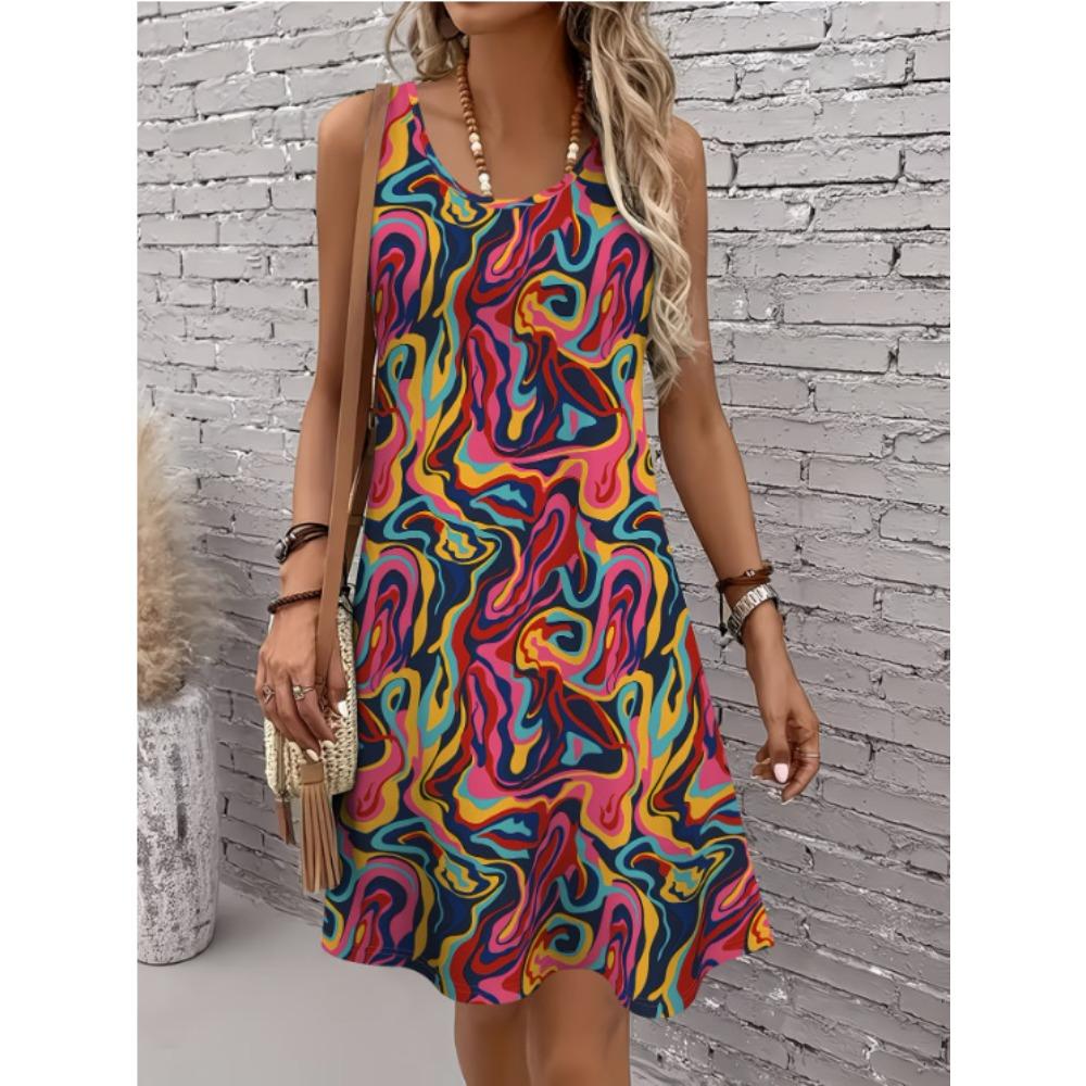 Summer Sleeveless Dress Women Fashionable Colorful Stripe 3d Print Beach Vacation Mini Dresses Comfortable Plus Size 8XL Soft Breathable Vest Dress