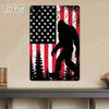Bigfoot Metal Tin Sign American Flag Rustic Wall Decor Man Cave Gift