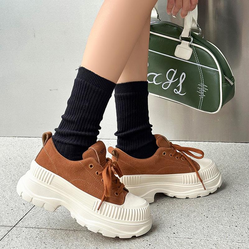 Frosted Leather Thick Baseplate Shoes, High and Thin Ins Tide Casual Shoes In Spring and Autumn