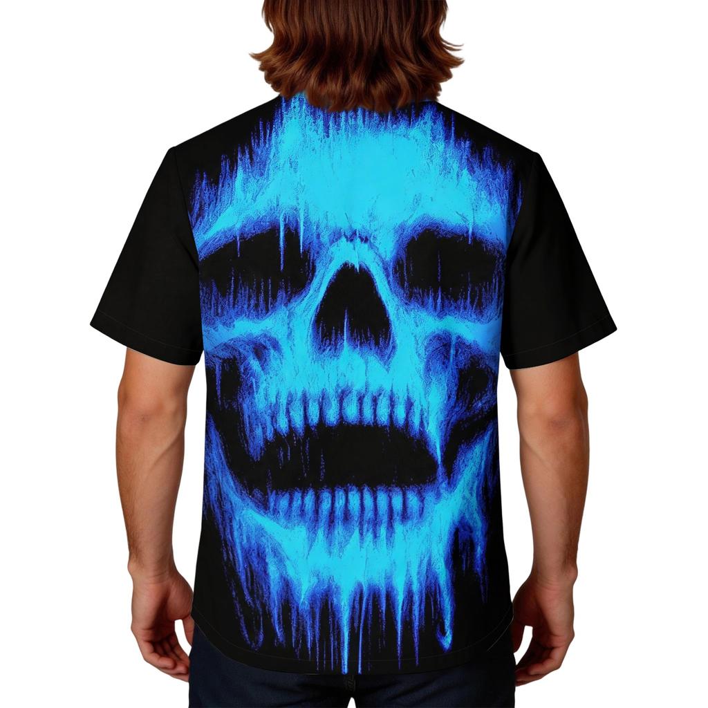 Men's Halloween Printed V-Neck Short Sleeve Scrub Top with Pocket