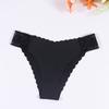 European and American Sexy Lace Plus Size Thong Seamless Wavy Edge Hollow-out Comfortable Ultra-Thin Women Ice Silk Mid-Waist Underwear