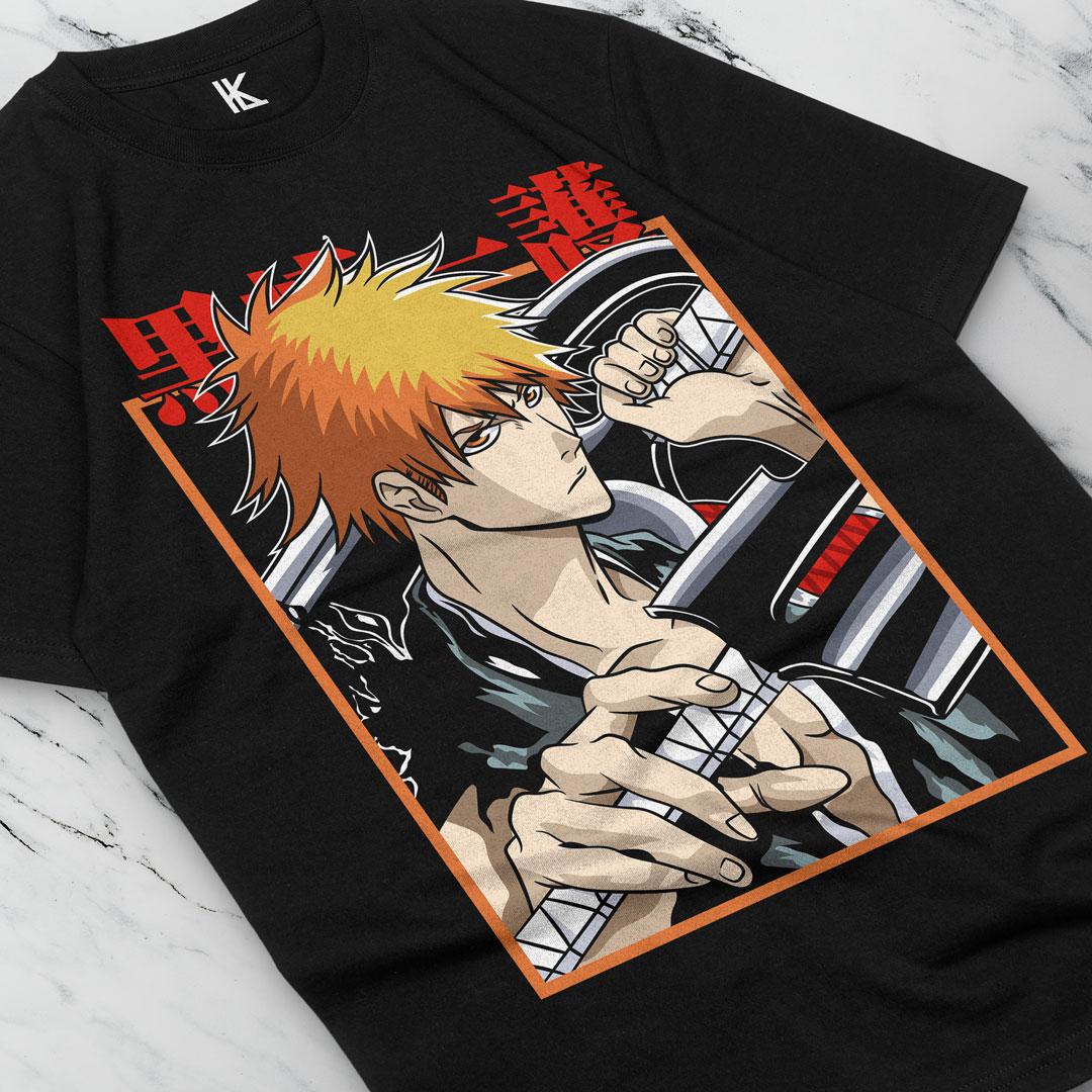 

Bleach Ichigo Kurosaki T-shirt Manga Strip Horror Anime Unisex Graphics Shirt Tee All Size 5XL чёрный