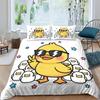 Duck Cartoon 3D Printed Duvet Cove, Microfiber Easy Care Bedroom Decor Funny Animal Illustration Comforter Cover And Pillowcase