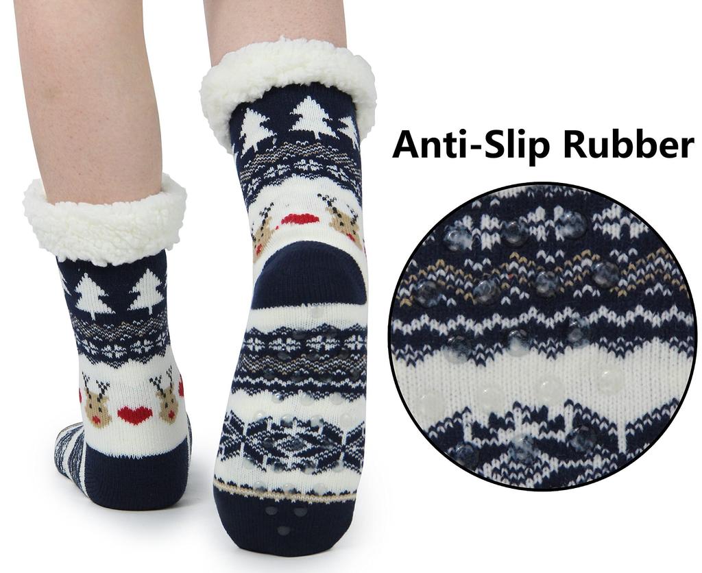Christmas Slipper Socks Women Winter Thick Floor Socks with Grippers Non Slip Warm Fuzzy Socks Sleep Home Snow Sock Xmas Gifts