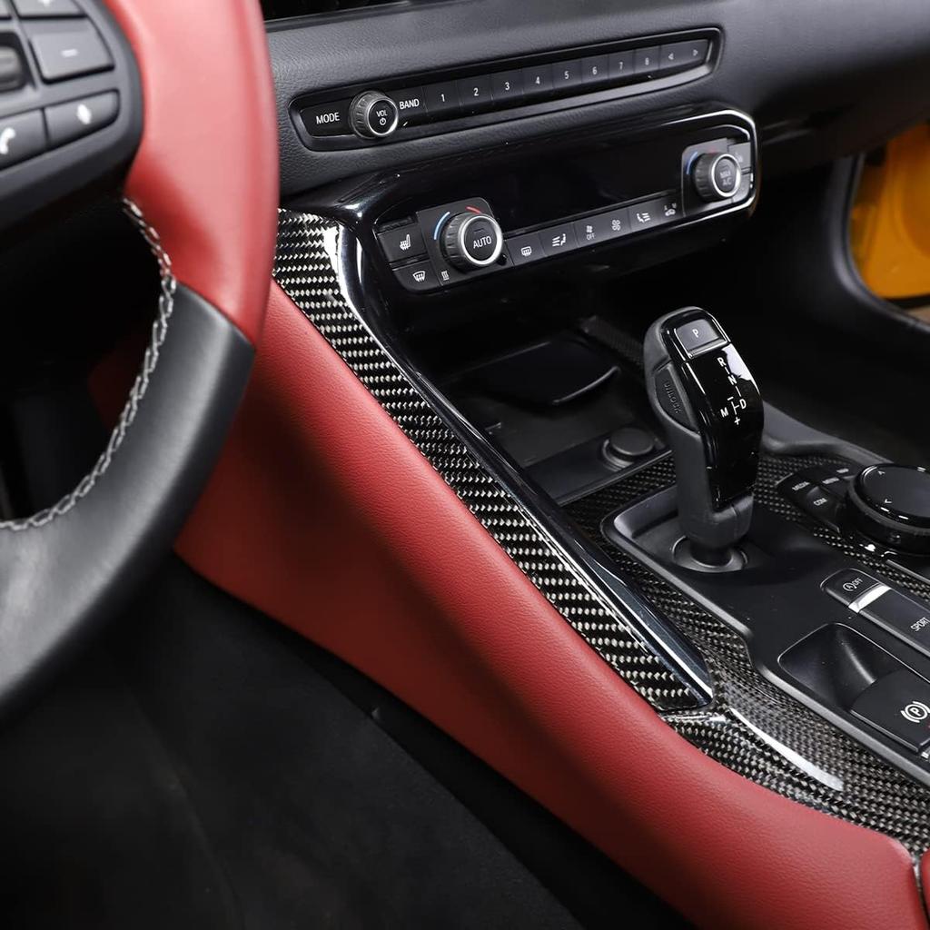 Soft Carbon Fiber Car Gear Shift Left Decorative Strip Sticker Trim Compatible with Toyota Supra GR A90 A91 MK5 2019 2020 2021 2022 2023 2024 LHD