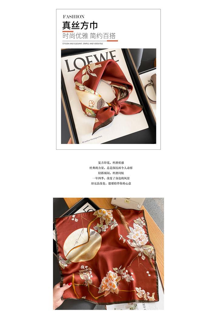 Korean version of spring and autumn new printed silk square scarf women's 11 mulberry silk decorative scarf fashion foreign silk scarf gift