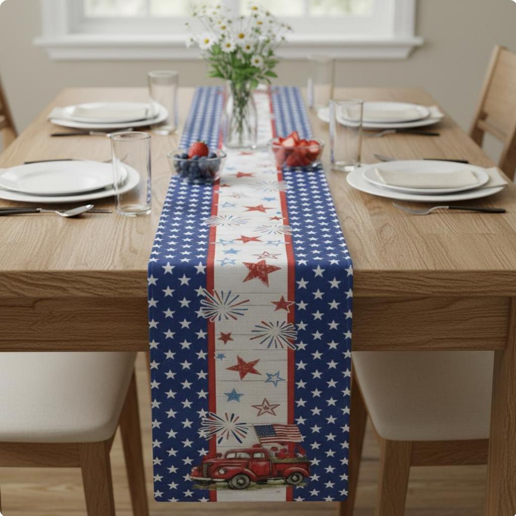 Patriotic Flag Table Runner Printed Pattern Red White and Blue Table Decor Holiday Supply Easy to Clean House Decoration
