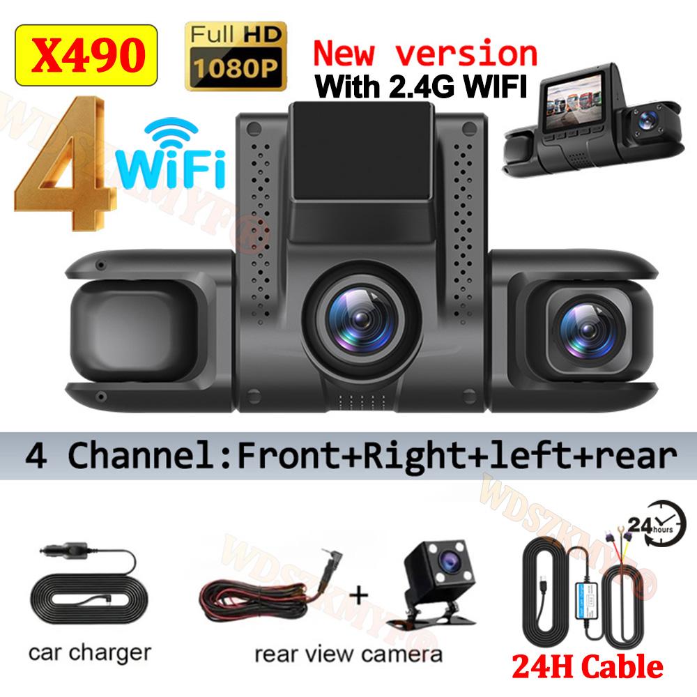 New 360° Car Dash Cam 4 Channels WIFI Video Recorder 1080P Car DVR Front inside Rotatable and Rear View Night Vision Black Box
