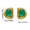 Vintage Stainless Steel Green Resin Irregular Stud Earrings For Women Men Minimalist Textured Geometric Earring Elegant Jewelry