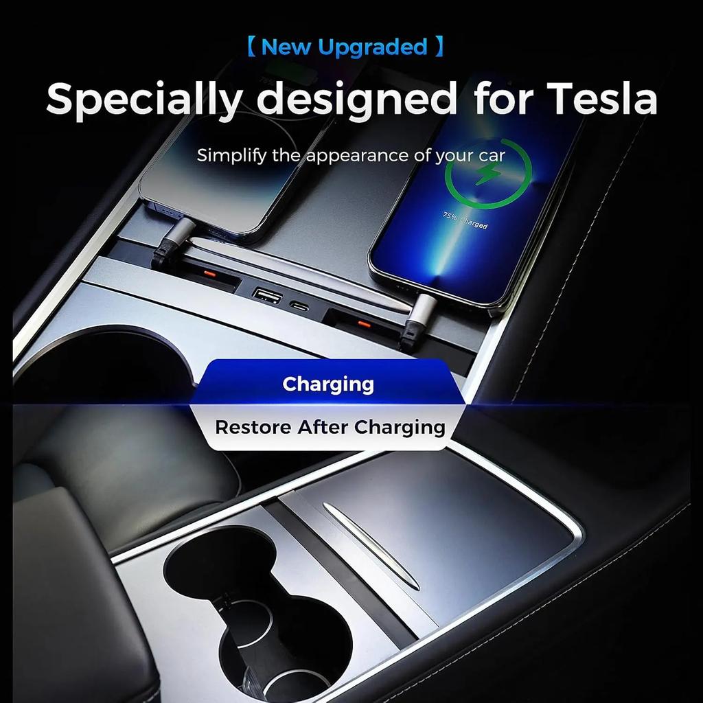 USB Hub Docking Station For Tesla Model Y & Model 3 Central Control Organizer for Model Y(2026-24) & Model 3(2026-23)