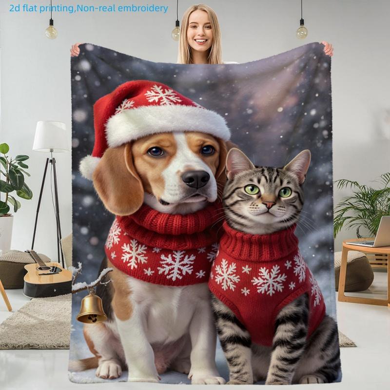 1pc Christmas Holiday Dog Cat Christmas Costume Printed Blanket, Warm Festive Atmosphere, Multi-Size Available, Suitable for Living Room, Bedroom, Stu