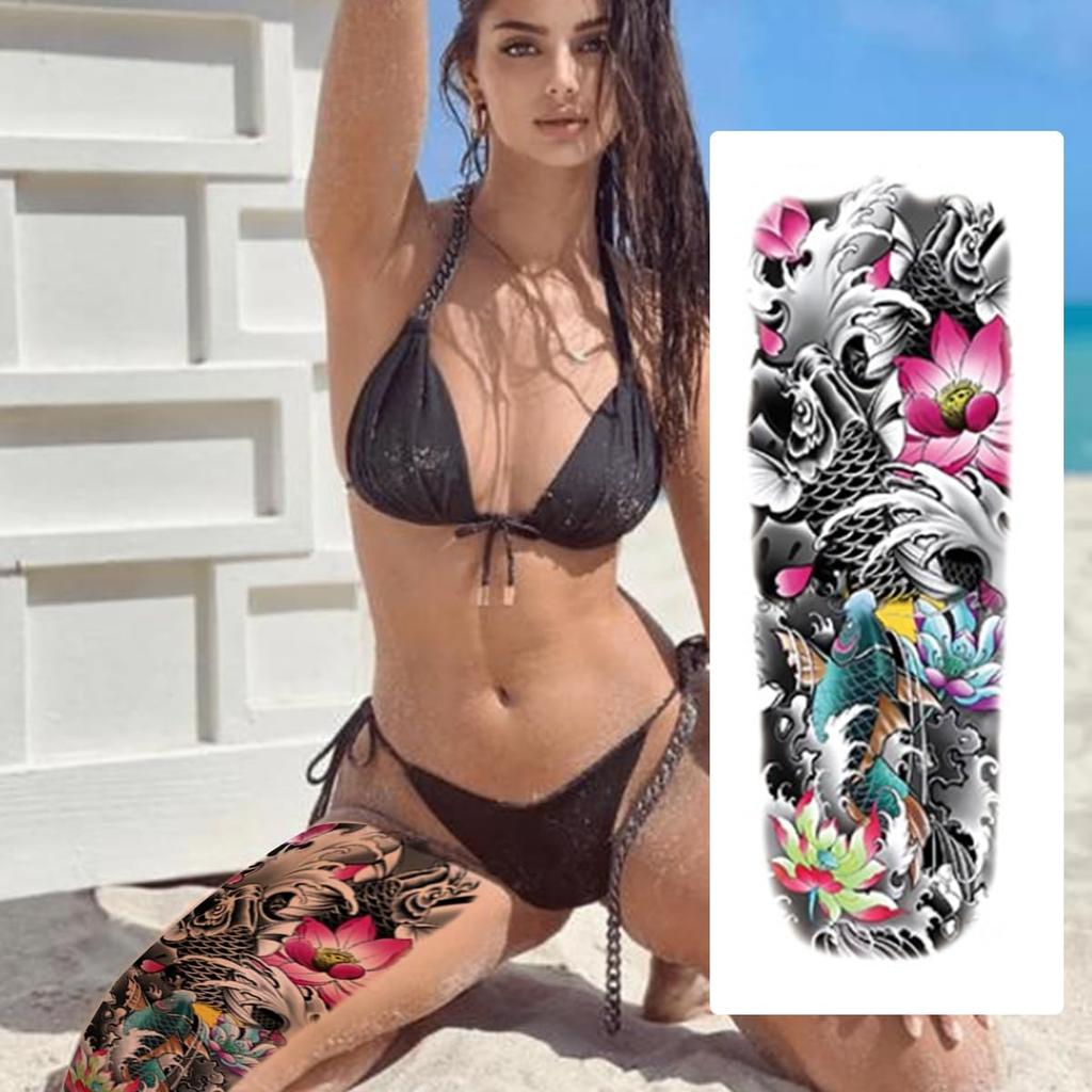 MAYCREATE® 6 Sheets Temporary Tattoos for Arm, Legs, Large Sleeve Tattoos Temporary Tattoo Stickers for Men Women, Theme Temporary Tattoo for Party,
