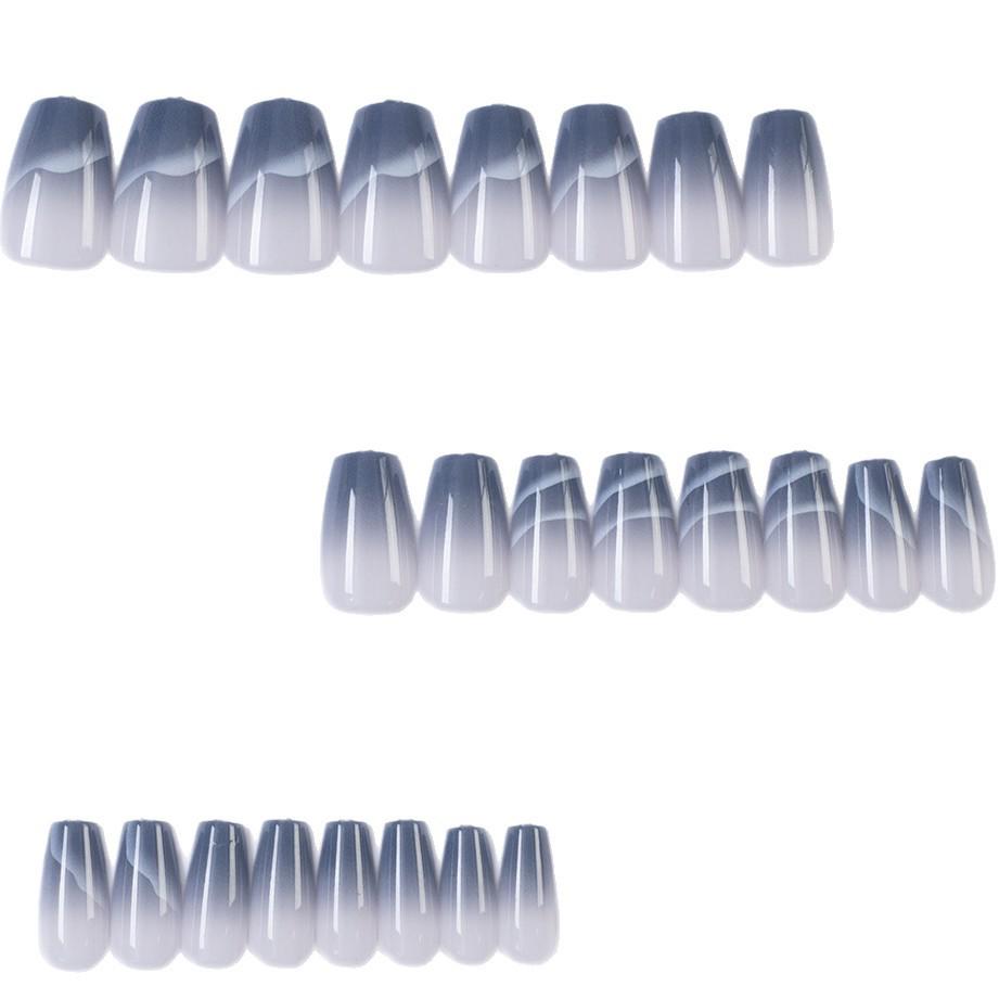 Blue French Ombre Press-On Nails - Medium Ballet Shape Gradient Manicure Tips