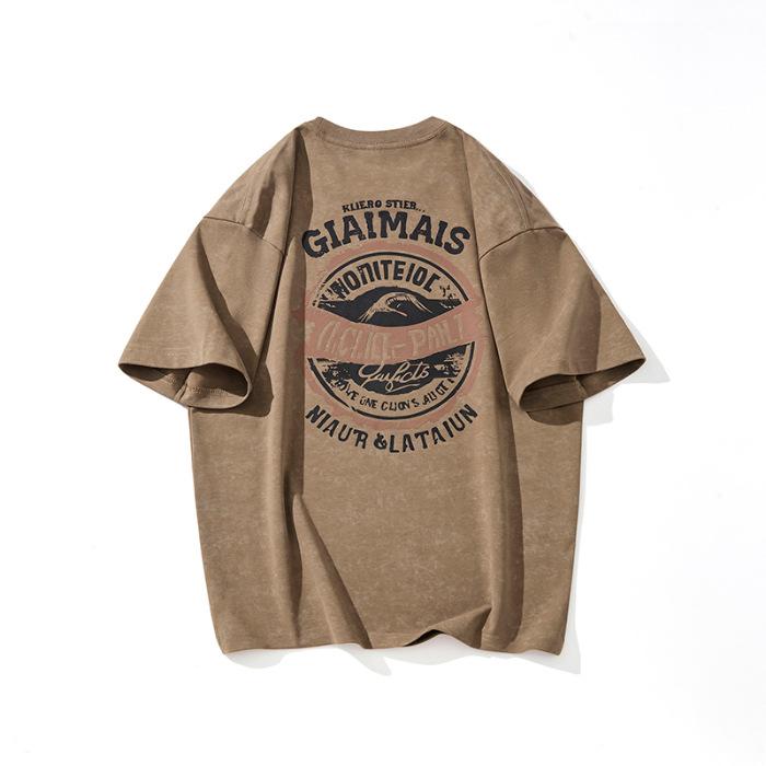 Short-sleeved T-shirt Men's Retro Loose Large-size Printed Summer Cotton Half-sleeved Shirt