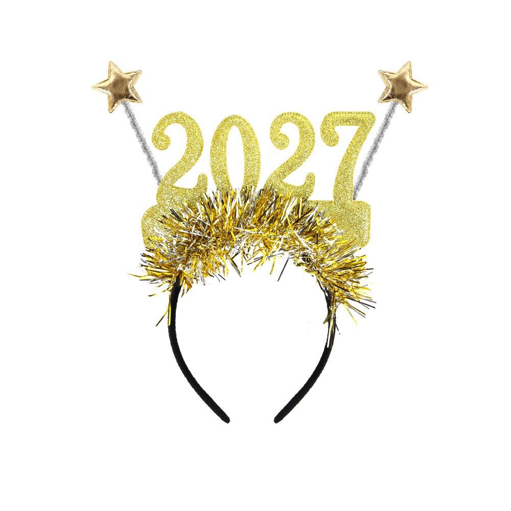 Cute 2027 Happy New Year Headband Sequin Star Strip Headwear Christmas Headpiece  Masquerade Party