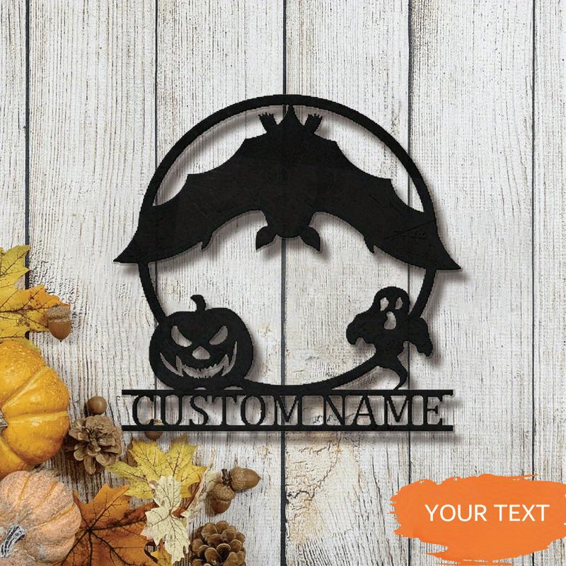 

Metal Wall Art Pumpkin Family Name Sign Halloween Decor Personalized Gift