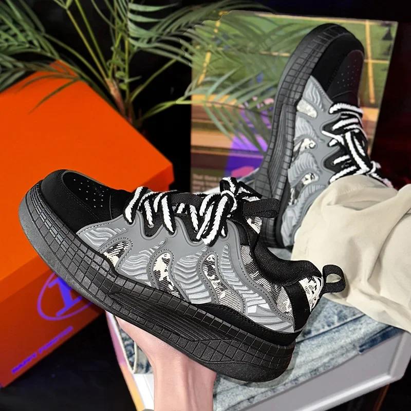 New Fashion Spring Autumn Sneakers Men Board Shoes Flats Vulcanize Outdoor Casual Sports Shoes Men's Thick Sole Bread Shoes