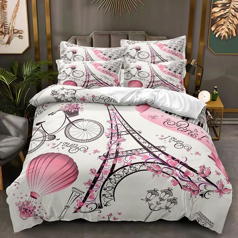 3D-Eiffelturm-Bettwäsche-Set, moderne romantische Liebe, Daunen-Bettbezug, 2/3, Pariser Turm, bedruckter Bettbezug, luxuriöse, schnell trocknende Bettbezüge