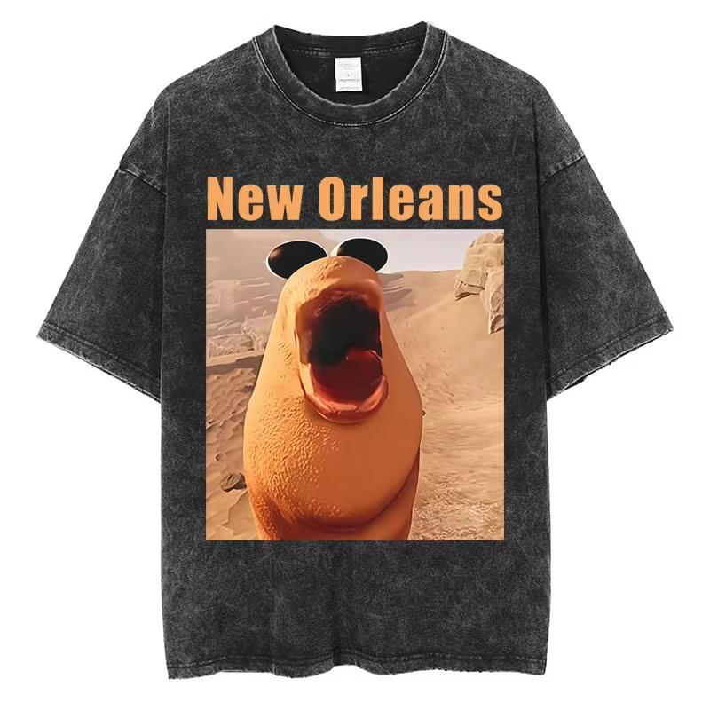 Marcus The Worm Robert Help Funny Meme Men Women's Vintage Washed T Shirt Y2k Streetwear Cotton Oversize Top