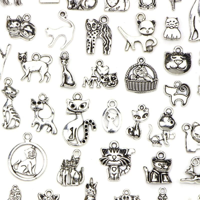 20pcs Vintage Metal Mixed Random Cat Charms Animal Pendants For Jewelry Making Diy Handmade Jewelry