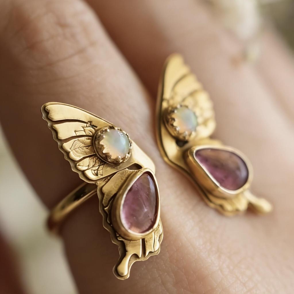 Eco-friendly Opal Ruby Inlaid Butterfly Women's Ring by Three Heroes