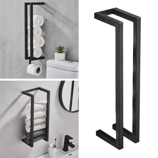 Wall Mounted Vertical Towel Rack Roll Paper Organizer Strong Load-bearing Easy To Install Bathroom Toilet Paper Holder