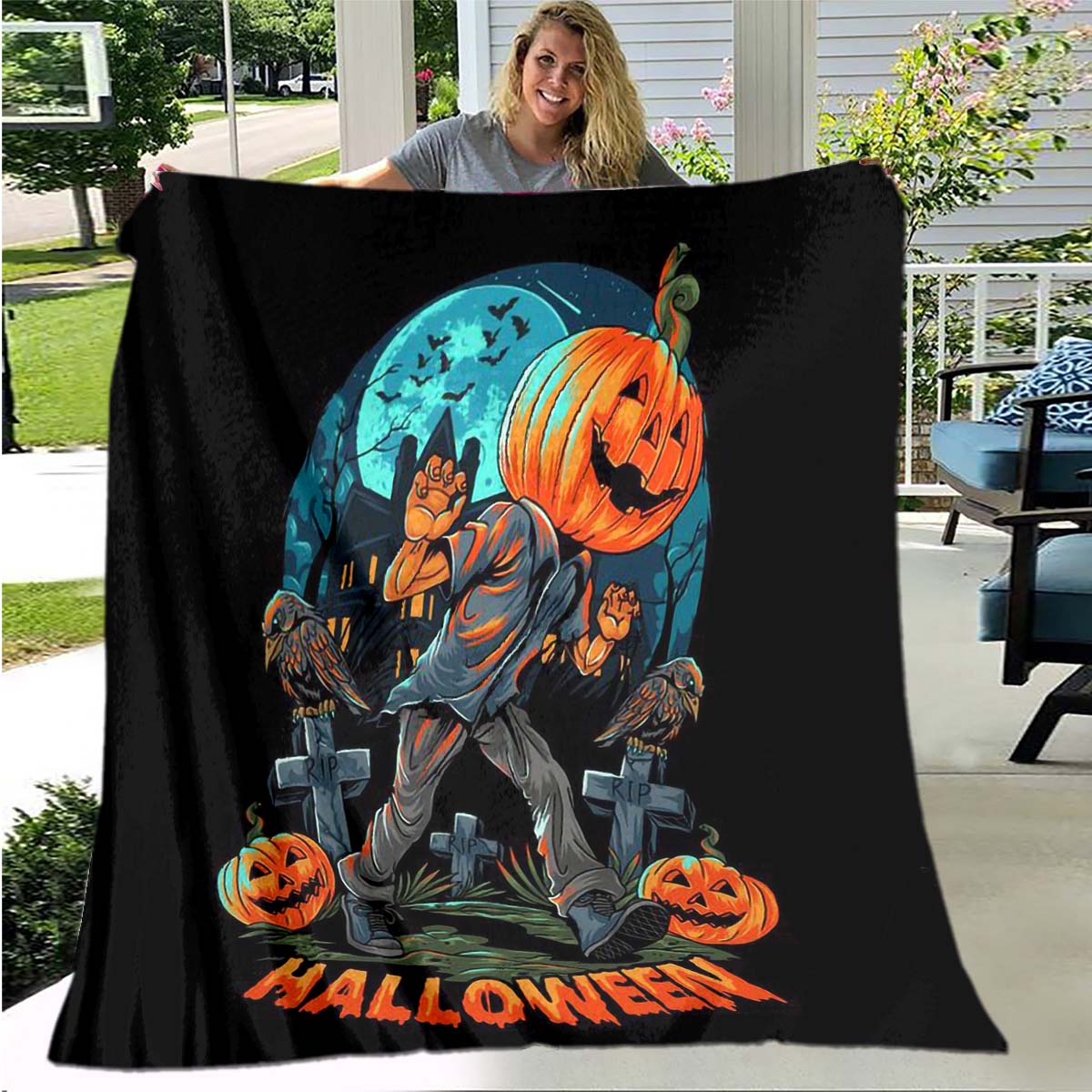 

Одеяло с фильмами ужасов на Хэллоуин и тыквой, диванные одеяла для кроватей, супер мягкое теплое одеяло, фланелевое одеяло 75x90cm