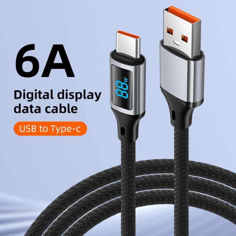 Nylon Braided Type C Cable 60W Fast Charging with Real Time Power Display Suitable for Various Phone Devices Use