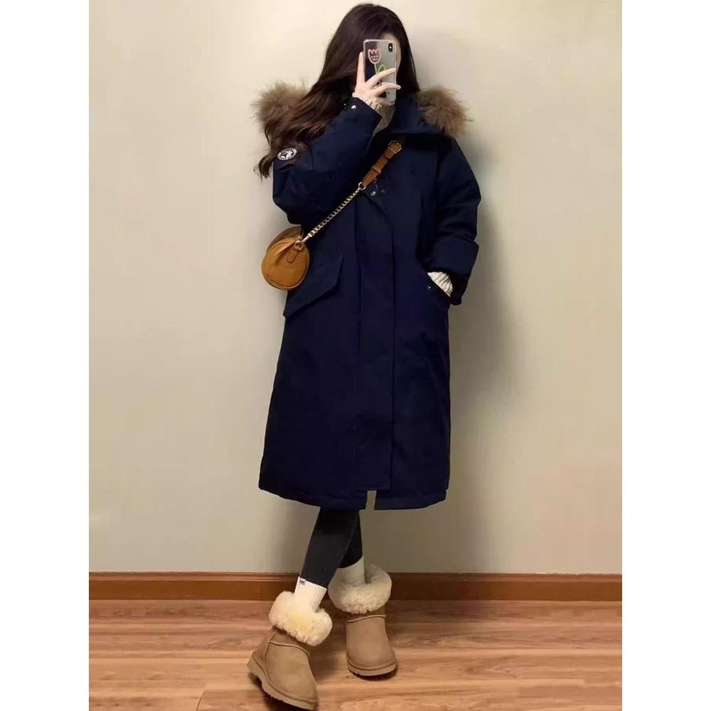 Long over-knee big fur collar pie overcomes women's winter new Korean loose thickened down cotton-padded tooling jacket