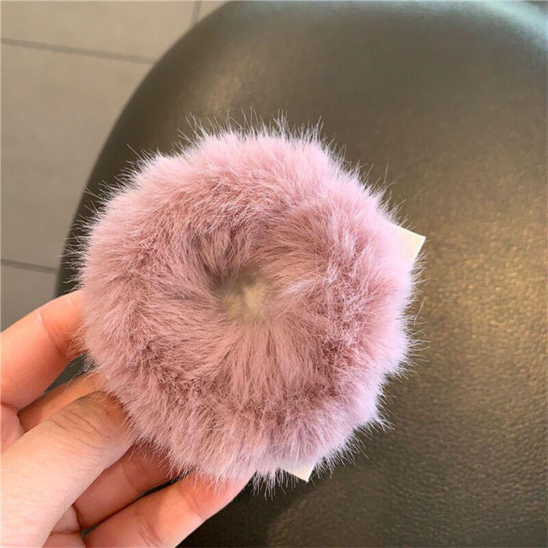 Elastic Faux Fur Hair Bands Scrunchies Vintage Girls Solid Ponytail Holder Rubber Headband Ties Fashion Women Hair Accessories