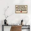 Vintage Spanish Metal Sign "Hogar De Una Dama Y De Un Grunon," 8x12 Inch, Distressed Finish.