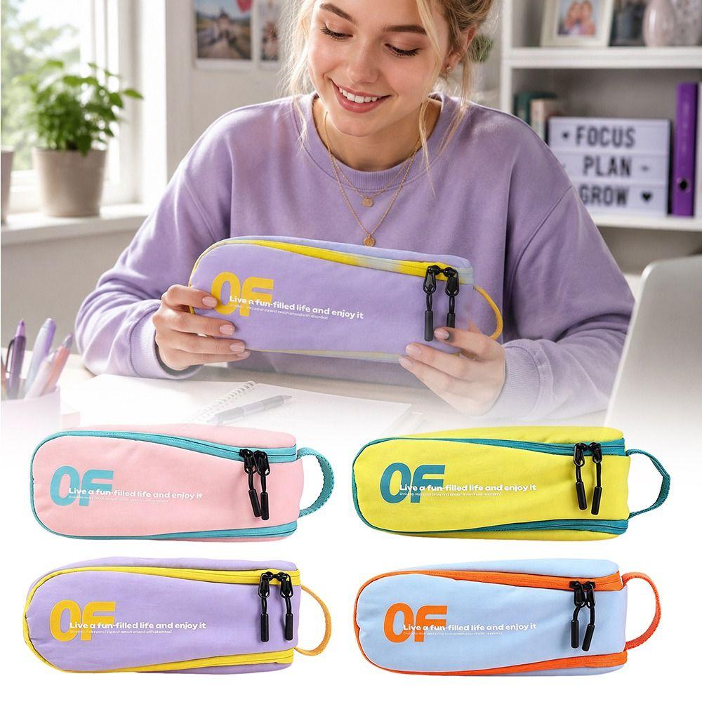 Macaron Color Pen Bag Nylon Stationery Organizer Portable Pencil Case Students