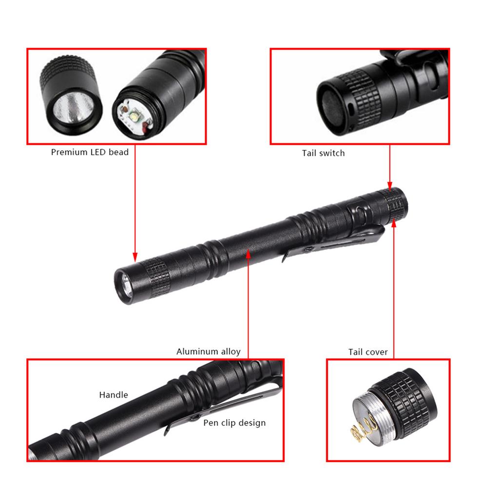 Mini Przenośna Dioda LED Klips do Pióra Latarka Kieszonkowa Wysoka Jasność Światła Latarka Lampa Zasilana Baterią