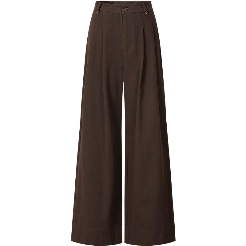 JUZI ANNACO Women's Retro 100% Cotton Pleated Straight-Leg Pants