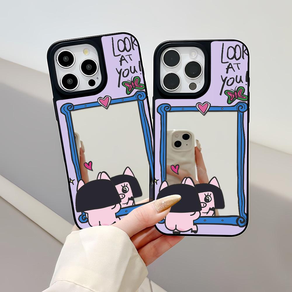 Mirror Phone Case for iPhone 15 11 13 14 for 15 16 Pro Max 12 13 16 Pro Cloud Flower and Animal Cute Style Phone Case
