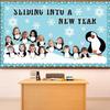 70PCS Winter Penguin Snowflakes Cutouts Kit DIY Photo Sliding INTO A New Year Bulletin Board Set for School Holidays Classroom Decor