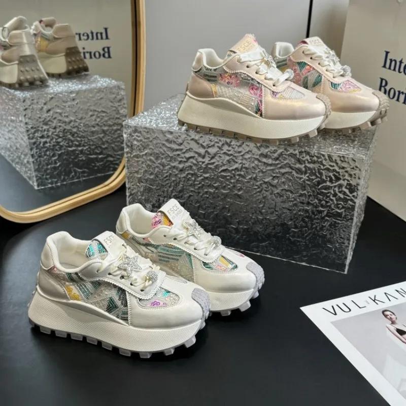 New Fashion Women Tennis Shoes Chunky Sneakers for Women Spring Autumn Thick Bottom Dad Shoe Ladies PU Leather Platform Sneakers