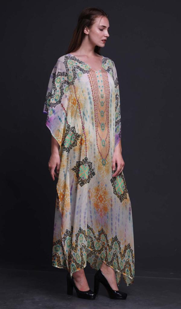Phagun Tie & Dye Shibori Ladies Plus Size Kaftan Summer Wear Beach Coverup Kimono