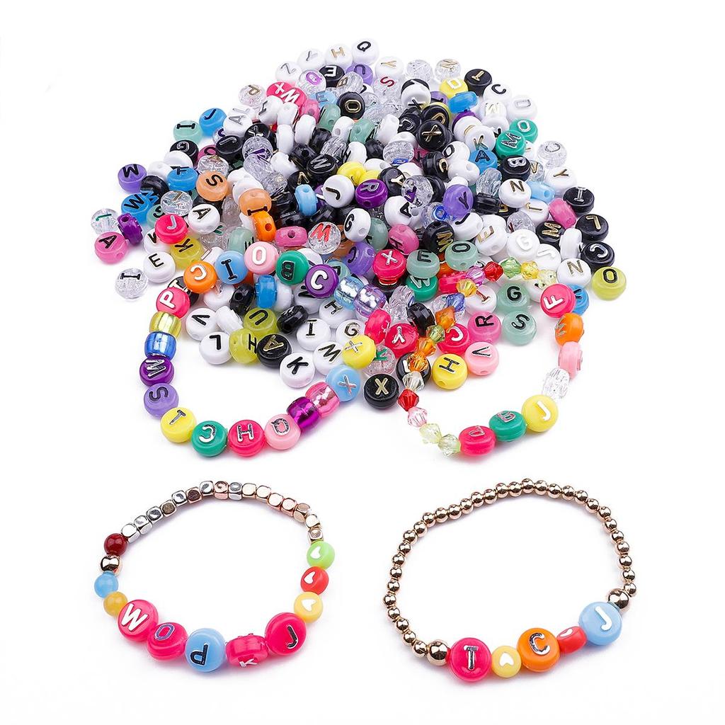 10 x 6 mm, 50 Stück, flache Buchstabenperlen aus Acryl für die DIY-Schmuckherstellung