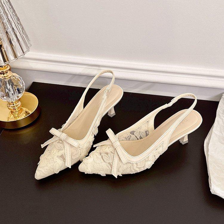 

Fashion Fashionable New Mesh Elegant Banquet High-heeled Sandals Summer Pointed Sexy/Comfortable Bow Tie Slim Heel Party Women s Shoes 36 белый