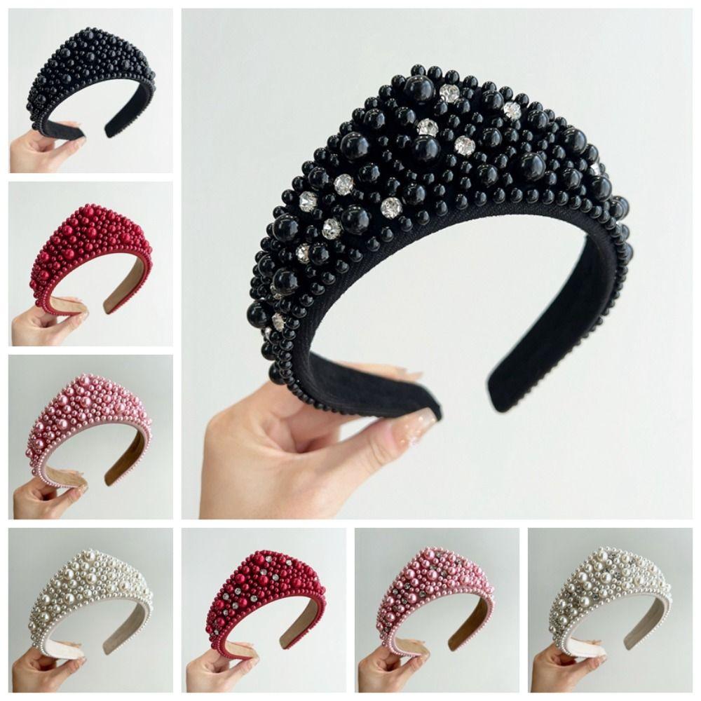 Luxurious Pearl Headbands Vintage Sponge Hair Hoop Crystal Hairbands Rhinestone Tiara  Party