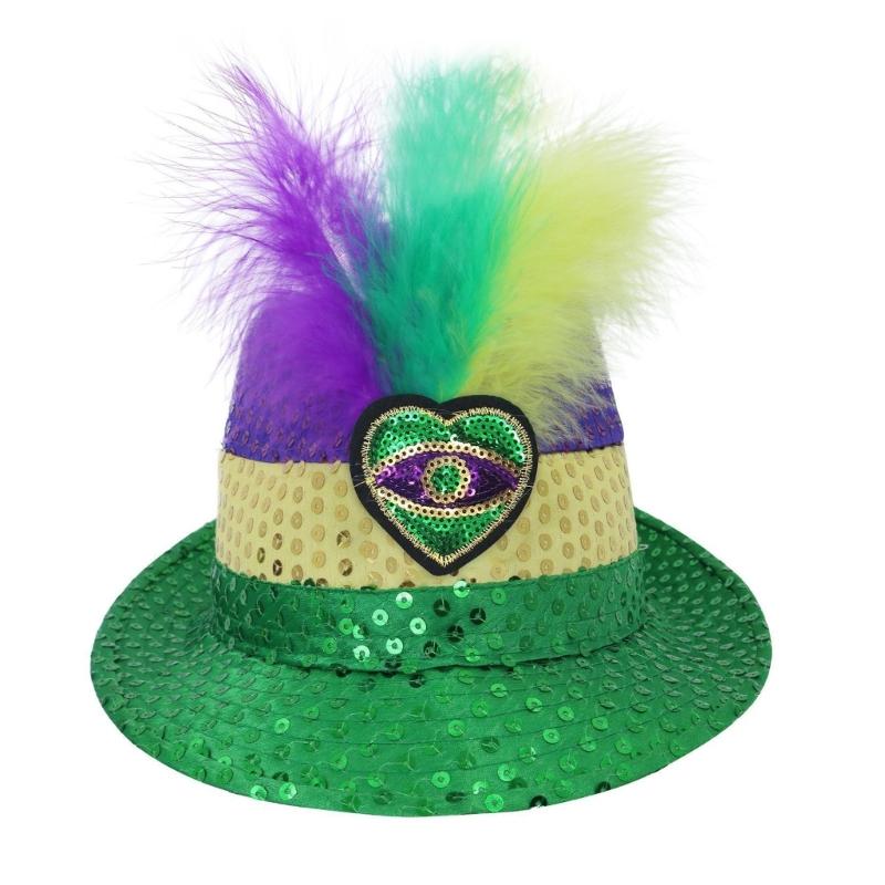 StPatricks Day Top Hat Glittering Feather Jazz Cap for Women Men Carnivals Party Festival Event Gathering Headpiece