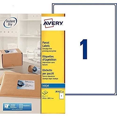 Étiquettes d'expédition - AVERY - 15 étiquettes - 199,6 x 289,1 mm - Papier traité - Compatible jet d'encre