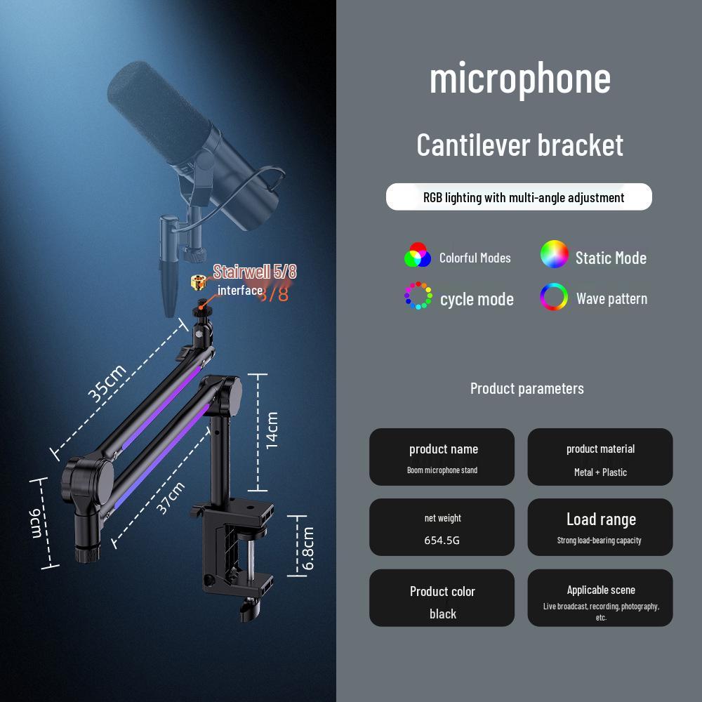 Professional Desktop Boom Arm Mic Stand with Condenser Mic Clip and Phone Holder