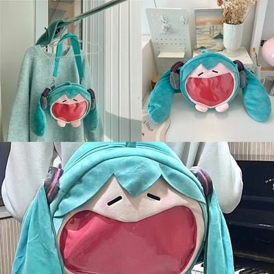 Anime Hatsune Miku Tasche Q Version Kawaii Figur Plüschtasche Modellpuppe Plüschtier Stofftier Umhängetasche Transparenter Rucksack Geschenke.