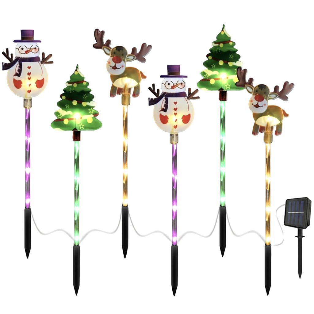 6-Pack Christmas Pathway Lights Solar Christmas Garden Stake Lights Outdoor Yard Lights for Xmas Decorations Outdoor Yard Patio