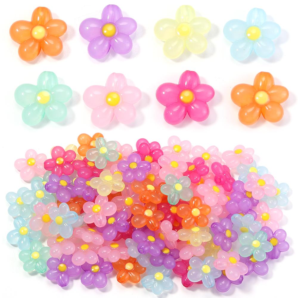 20pcs 20.5x21mm Flower Acrylic Beads Colorful Five Petals Flower Loose Beads For Jewelry Making DIY Bracelet Earrings Keychain